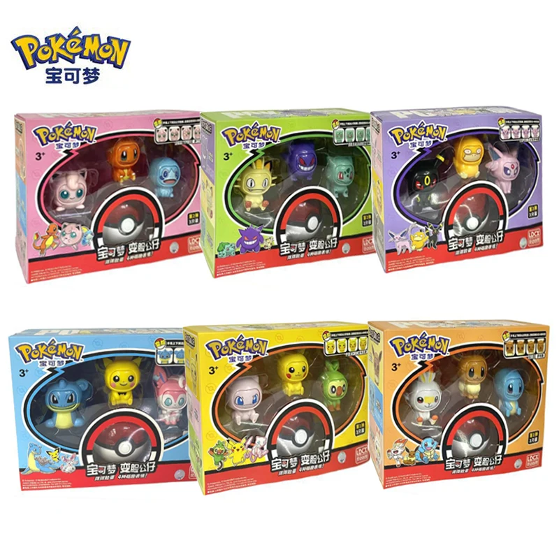 

2023New Anime Pokémon Pikachu Face-Changing Poke Ball Set Eevee Gengar Mewtwo Action Figure Model Doll Elf Ball Toy For Kid Gift