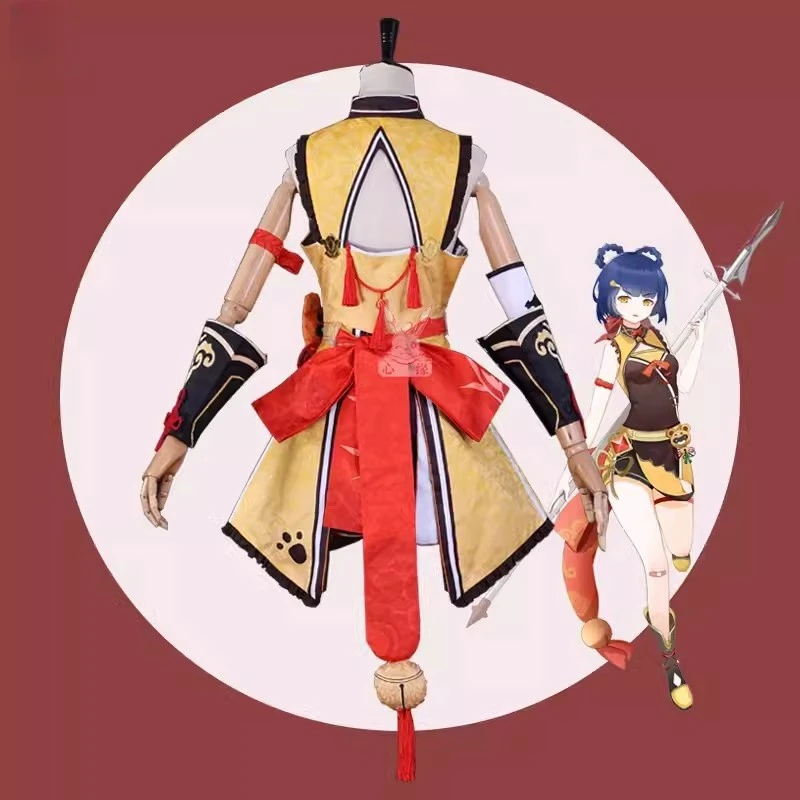 Xiangling Косплей Костюм с Головным Убором Xiang Ling Парик Аниме Игровой Одежда Хэллоуин