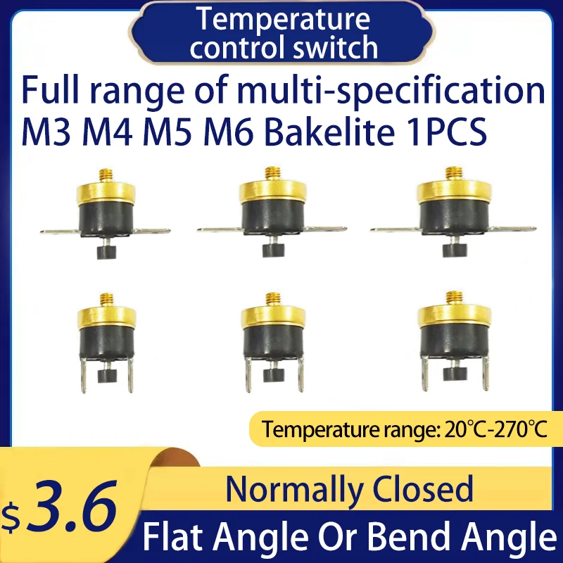 M3 M4 M5 M6 Normally Closed KSD301 Manual Reset 20-270 Degree KSD-301 Temperature Switch Thermostat Sensor Thread-in Brass Probe