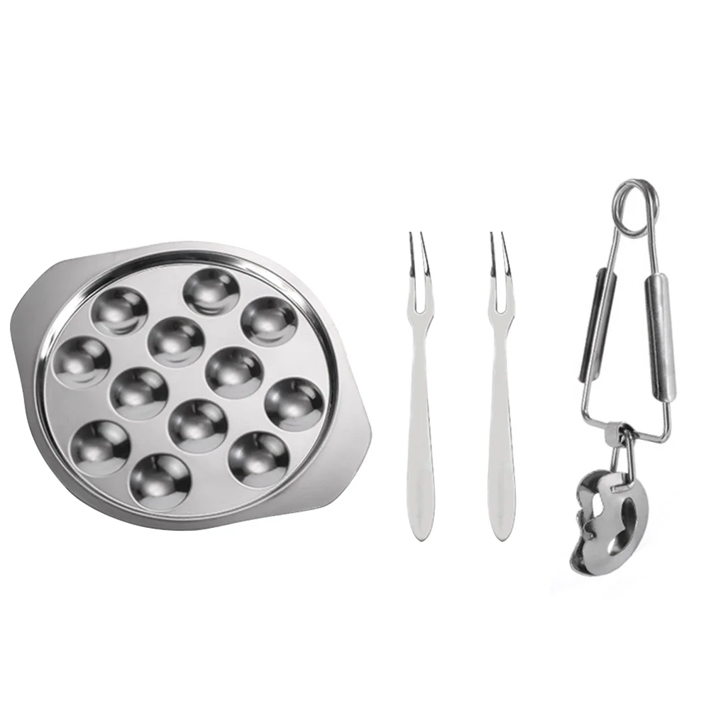 

Escargot Plate Dish Snail Serving Oyster Dishes Steel Baking Tongs Cooking Mushroom Stainless Conch Seafood Shell Tray Fork Set