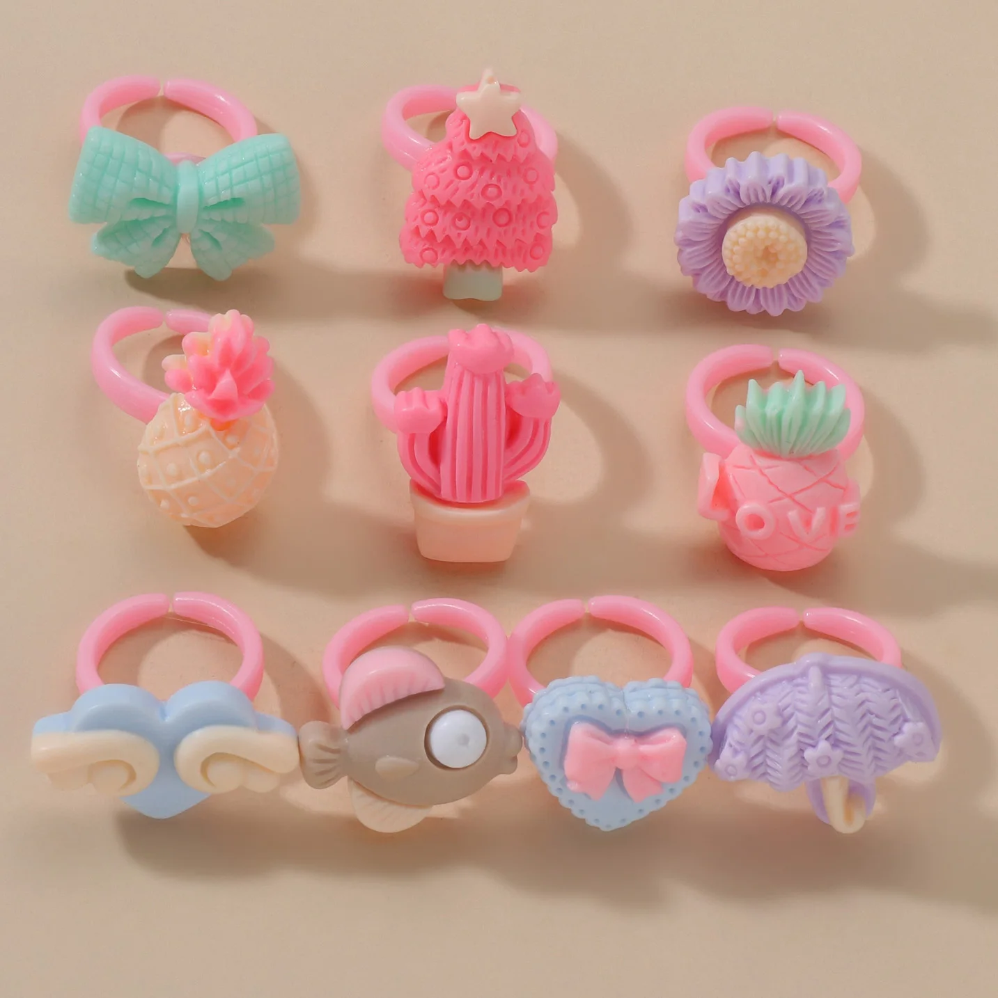 Разнообразные Детские Кольца из смолы 10 шт. Мультяшные кольца с фруктами