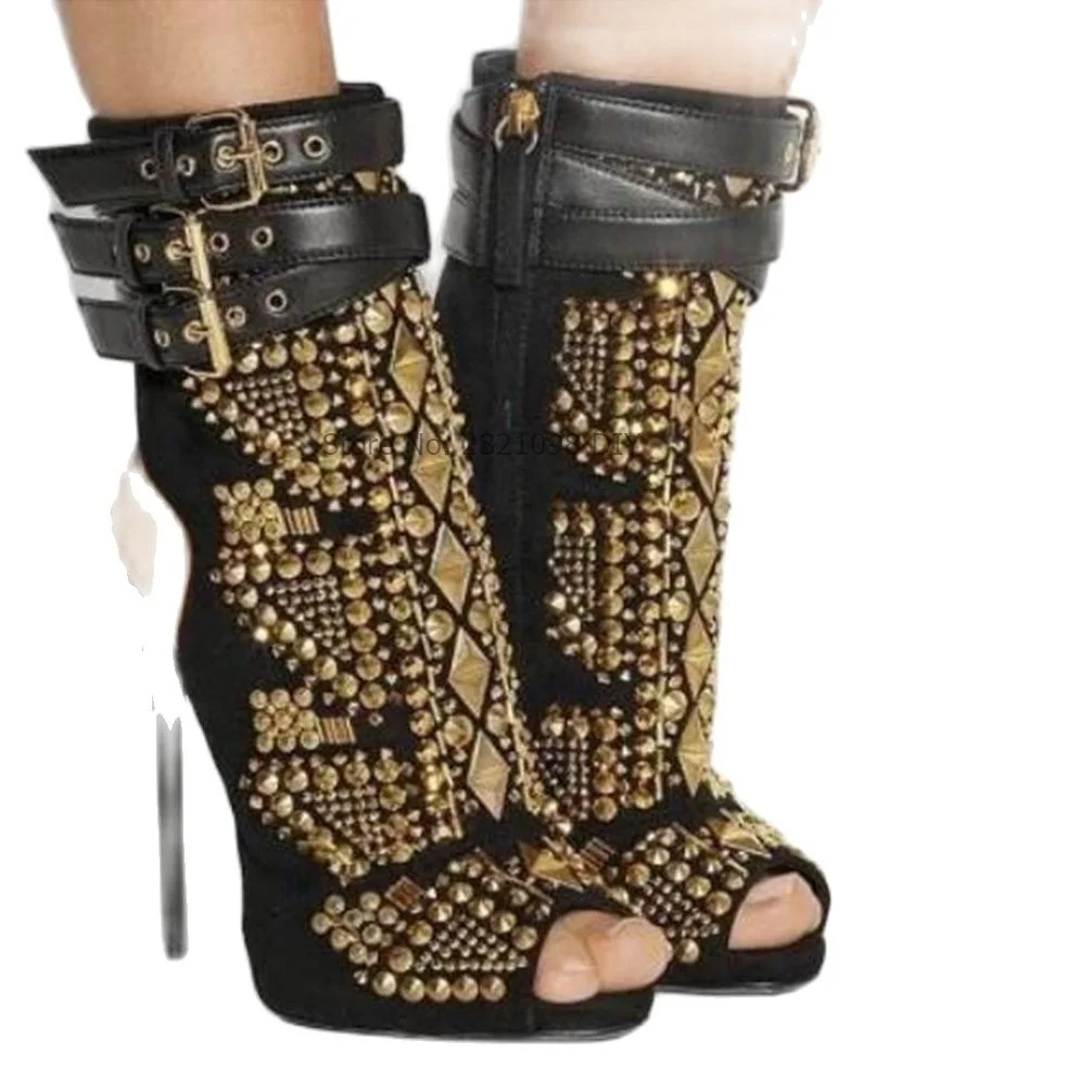 Woman Sexy Thin High Heel New Fashion Buckle Strap Sandals Shoes Female Peep Toe Rivet Decoration Sandals