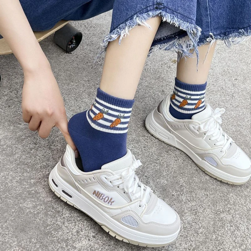 5 Pair Fruit Print Low Tube Women Socks Set Summer Fashion New Cartoon Cotton Socks Cute Breathable Girl Style Skateboard Socken