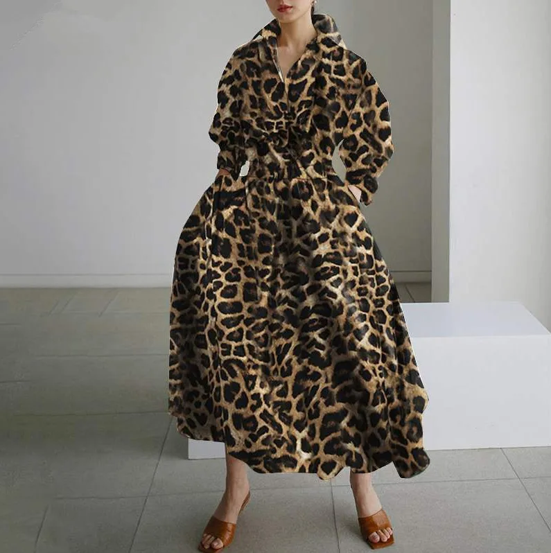 

Leopard Printing Tunic Shirt Dresses for Women Long Sleeve Sexy Elegant Office Lady Business Dress Evening Party Spring Clothing