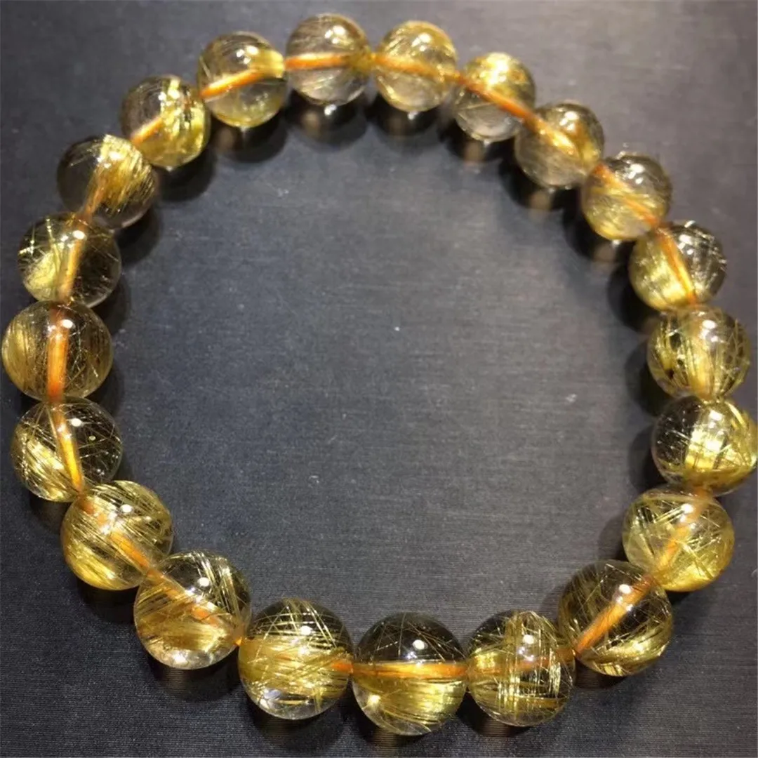 

9mm Natural Gold Hair Rutilated Quartz Bracelet For Women Men Wealthy Gift Reiki Crystal Round Beads Strands Jewelry AAAAA
