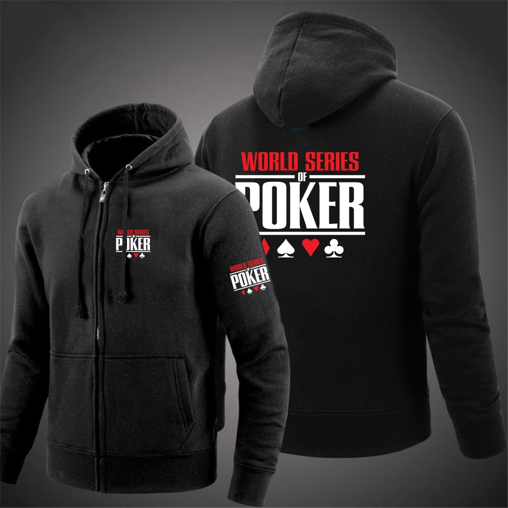 

2023 New Men's Printing Fashion World Series Of Poker Cotton Slim Fit Hoodies Casual Sweatshirt Solid Color Zipper Jacket Coat