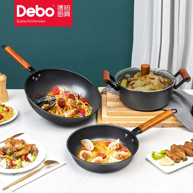 

Кухонная посуда Debo высокого качества, набор кастрюль, вок, сковорода, жареный тушение для домашнего приготовления