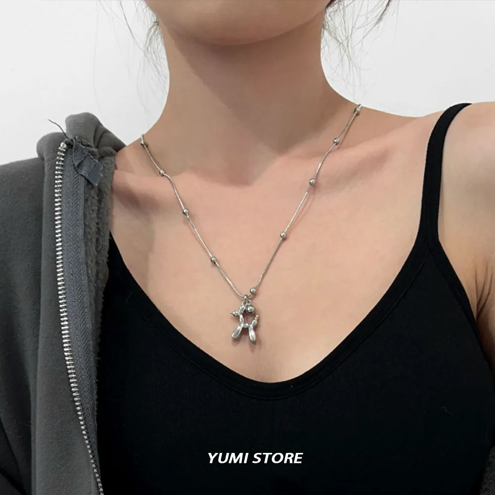 Ожерелье с шариками и собаками женское Трендовое колье из титановой стали в