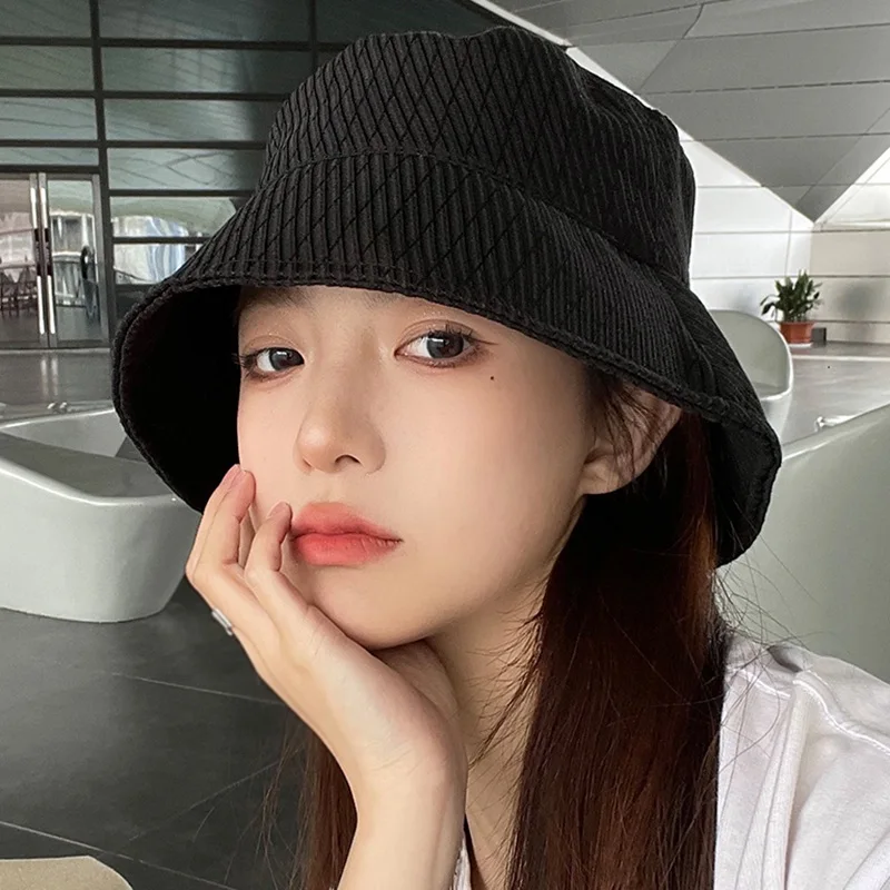 

Rhombus Pattern Sun Protection Basin Hat Ladies Bucket Hat Small Face Sunshade