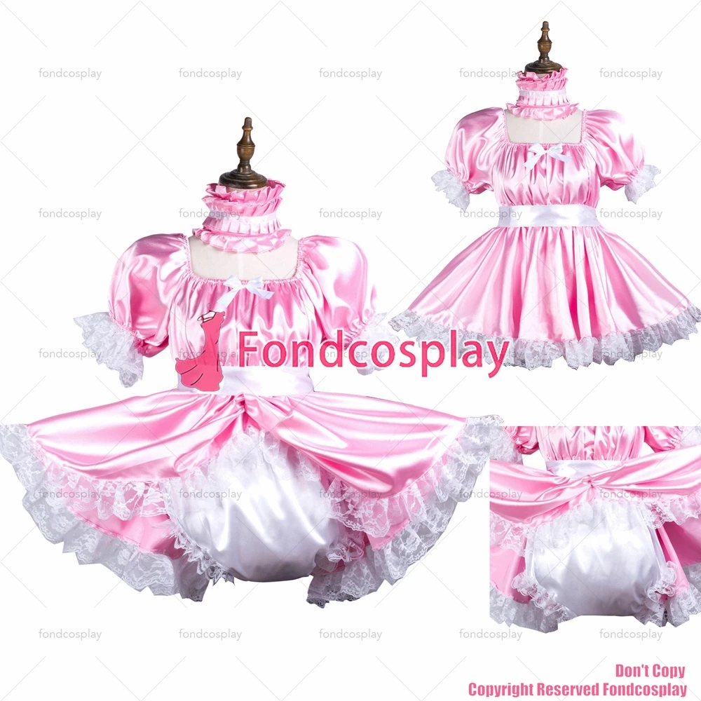 

Сексуальная одежда для взрослых с крестом для детей, розовое атласное платье с замком, комбинезоны, комбинезоны, CD/TV[G3736]