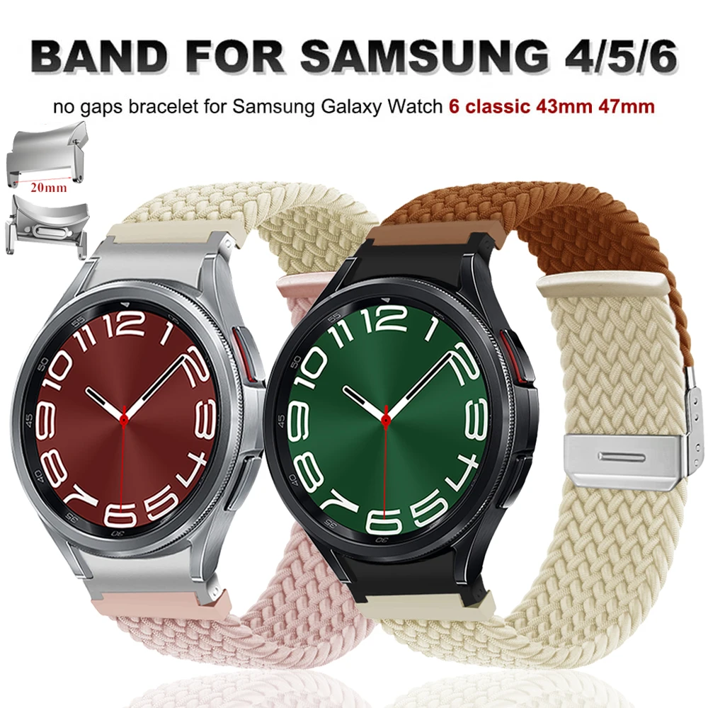

Ремешок 20 мм для Samsung Galaxy Watch 4/5/6 44 мм 40 мм 6 Classic 43 мм 47 мм, нейлоновый браслет без зазора, браслет Correa Galaxy Watch 5 Pro