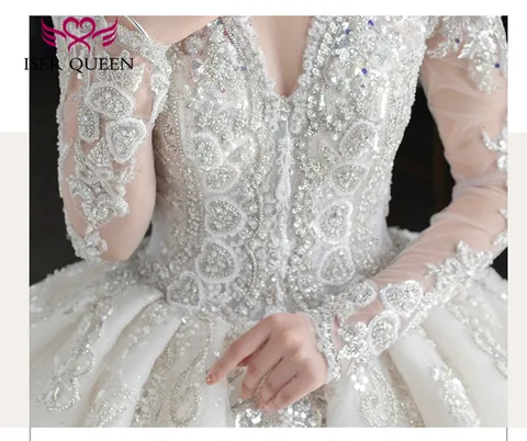 Роскошное бальное платье с кружевной аппликацией и бисером, свадебное платье 2024, качественные американские платья невесты с длинным рукавом и открытой спиной WX0341