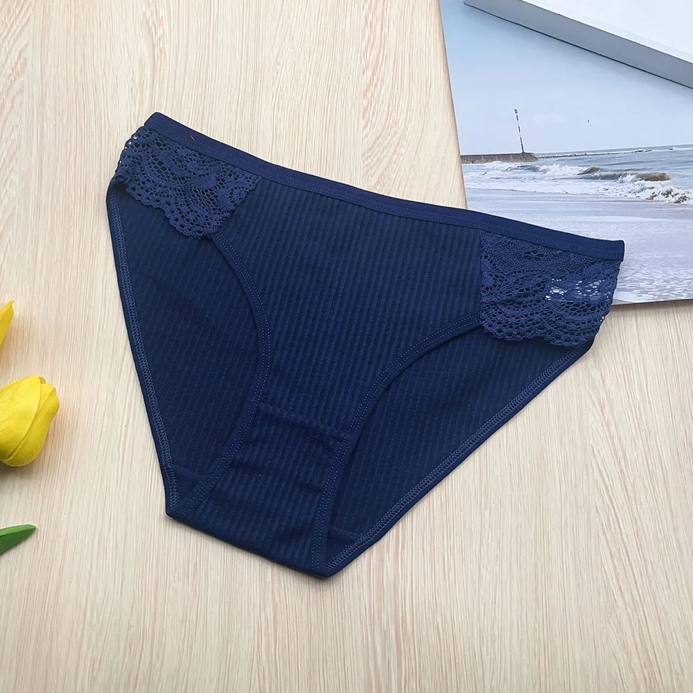 Moonflame 3 шт./компл. хлопковое нижнее белье в полоску женские кружевные трусики