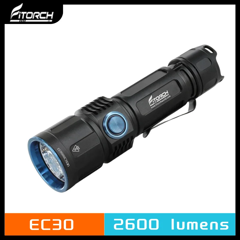 Fitorch EC30 Multi-functional Flashlight 2600 Lumens USB-C Rechargeable with Battery Level Indicator Torch Include 21700 Battery