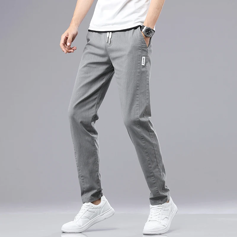 Брюки мужские с эластичным поясом хлопок повседневные однотонные Классические