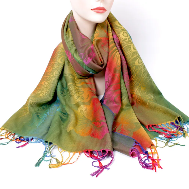 

Осенне-зимний Ретро богемный шарф с кисточками Женская хлопковая саржевая шаль теплые шарфы с градиентом Женские Жаккардовые шаль