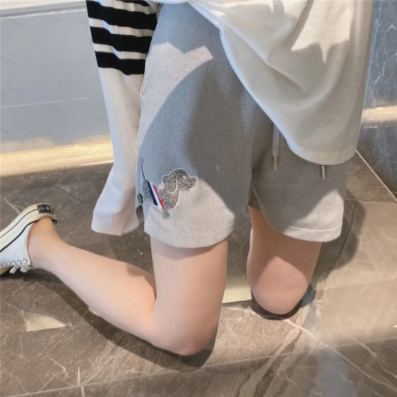 Summer tb college style shorts loose lace-up puppy embroidery sports casual hot pants ice silk knitted wide-leg pants