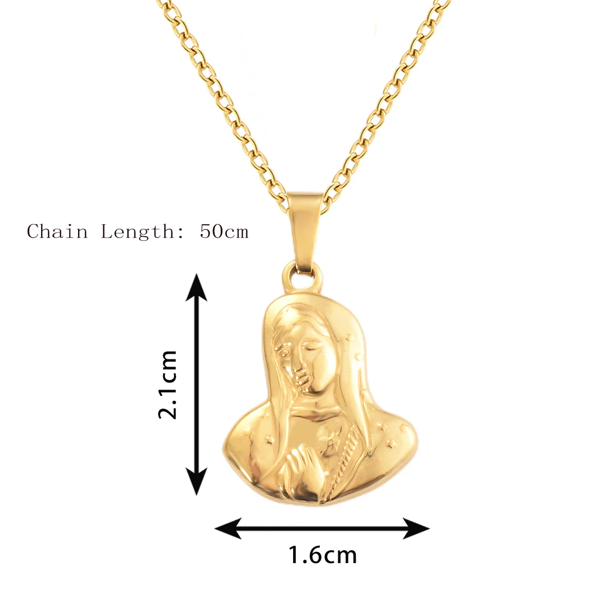 Madonna Religious Christ Christian Pendant Stainless Steel Necklace Virgin Gold Color Plated Jewelry