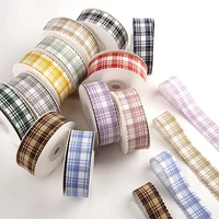 25mm 38mm waved checked ribbon bow material for hair ornament charm gift wrapping decoration diy craft plaid double faced tape