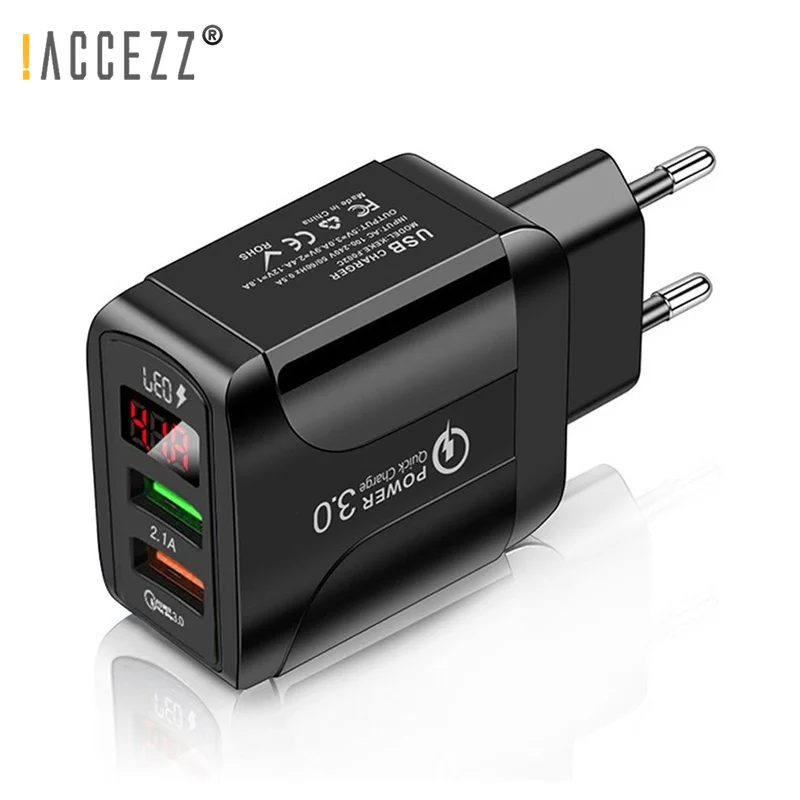 

!ACCEZZ LED USB Charger EU/US/UK Plug QC 3.0 Mobile Phone Universal Wall Adapter 5V 4.1A Fast Charging For iPhone Samsung Xiaomi