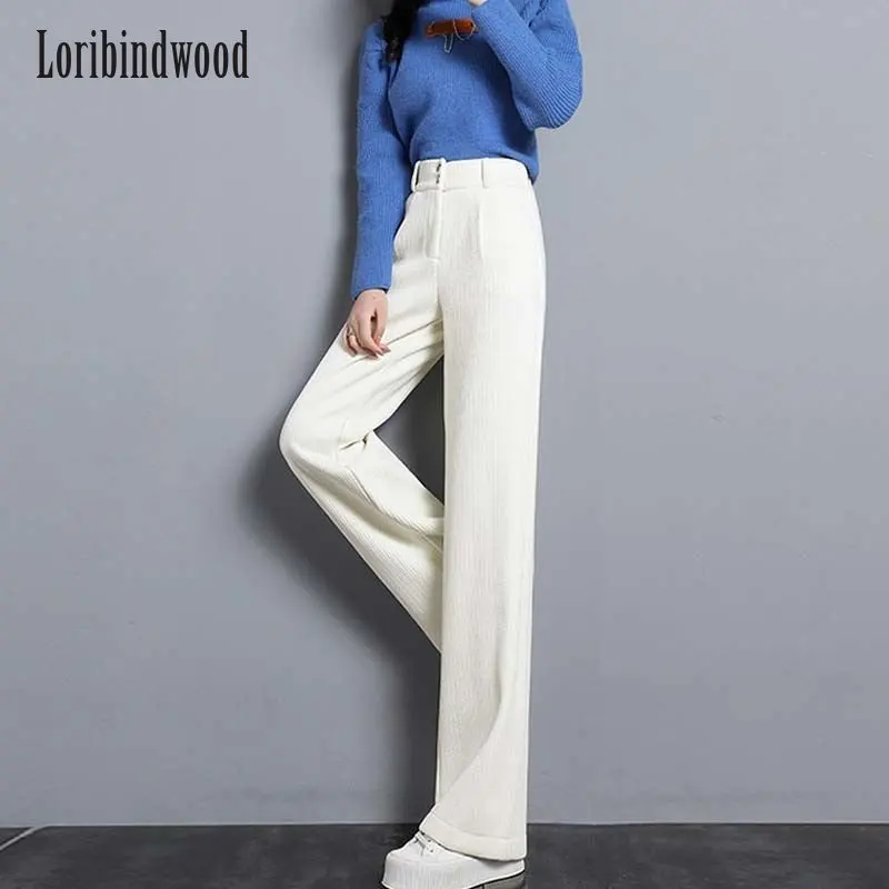 

Loribindwood кашемир белый синель Прямые вельветовые широкие женские осенние/зимние длинные высокие повседневные брюки уличная женская одежда