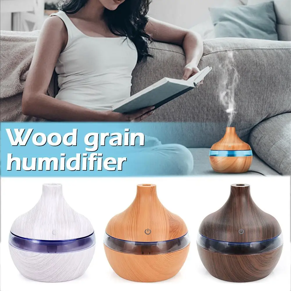 

Electric Air Humidifier Essential Aroma Oil Diffuser Ultrasonic Wood Grain Humidifier USB Mini Mist Maker 7 Colors LED Light
