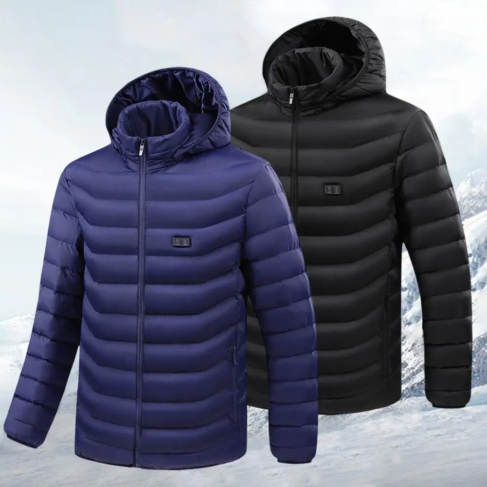 

Winter Men Hooded Jacket USB 9 Heated Zones 3 Temperature Modes Coldproof Constant Temperature Hooded Coat Heated Clothing