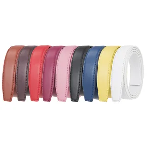 Imported No Buckle 2.4cm Width Thin Leather Belt Men Women Without Automatic Buckle Strap Male Black PInk Blu