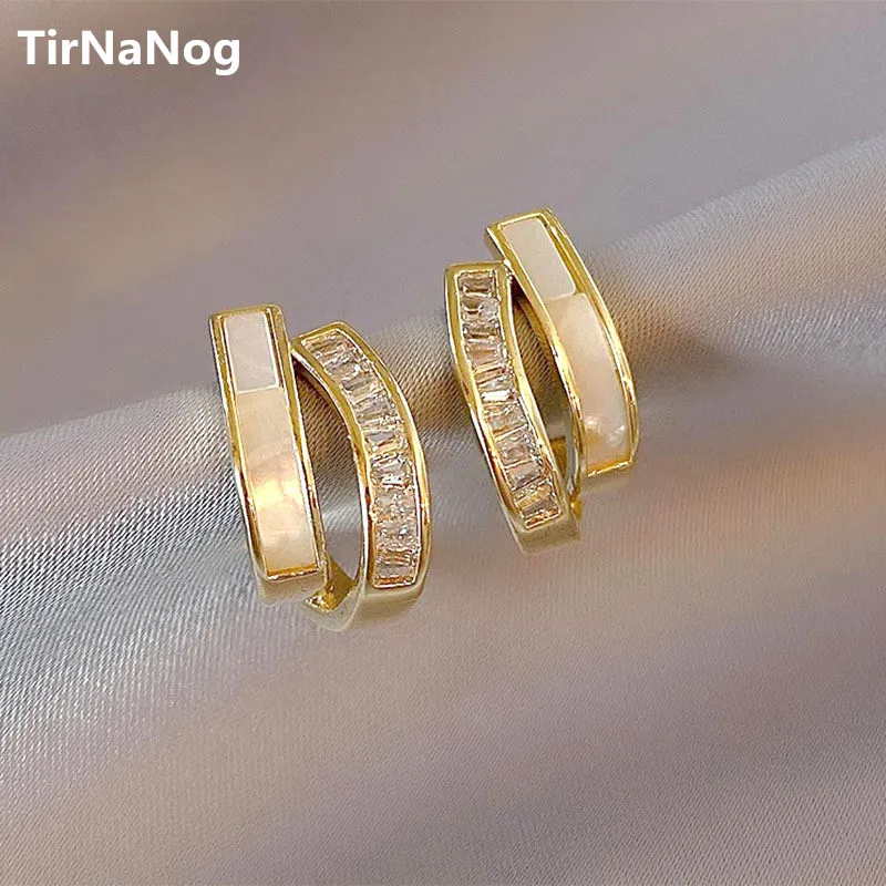 

TirNaNog Simple Geometric Arc Stud earrings Fashion Retro Metal Acrylic Crystal Double Earrings Women Jewelry Gifts