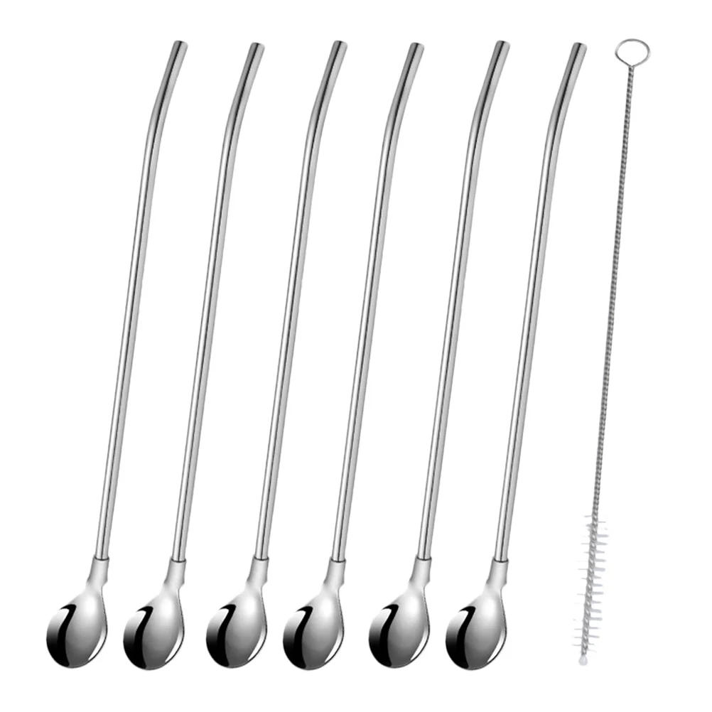 

Spoon Straw Straws Stirring Coffee Tea Spoons Mixing Stirrer Drinking Ice Cocktail Metal Cream Dessertstick Reusablesmoothie Rod