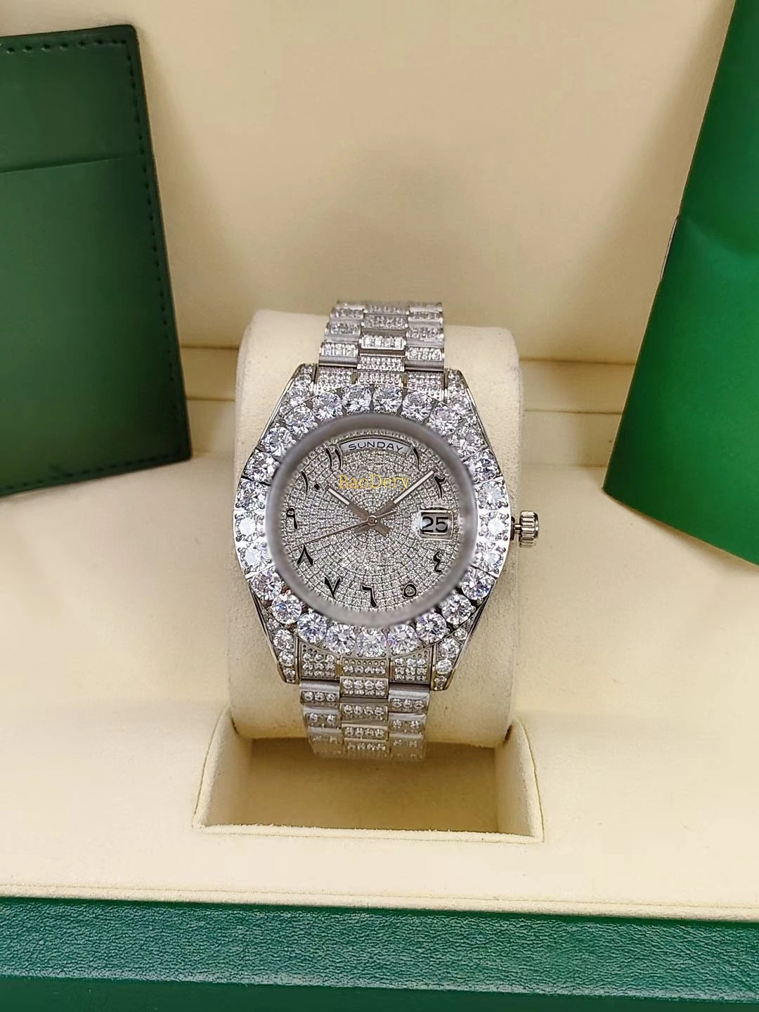 Мужские часы с логотипом 43 мм бриллиантовые арабскими цифрами механическим
