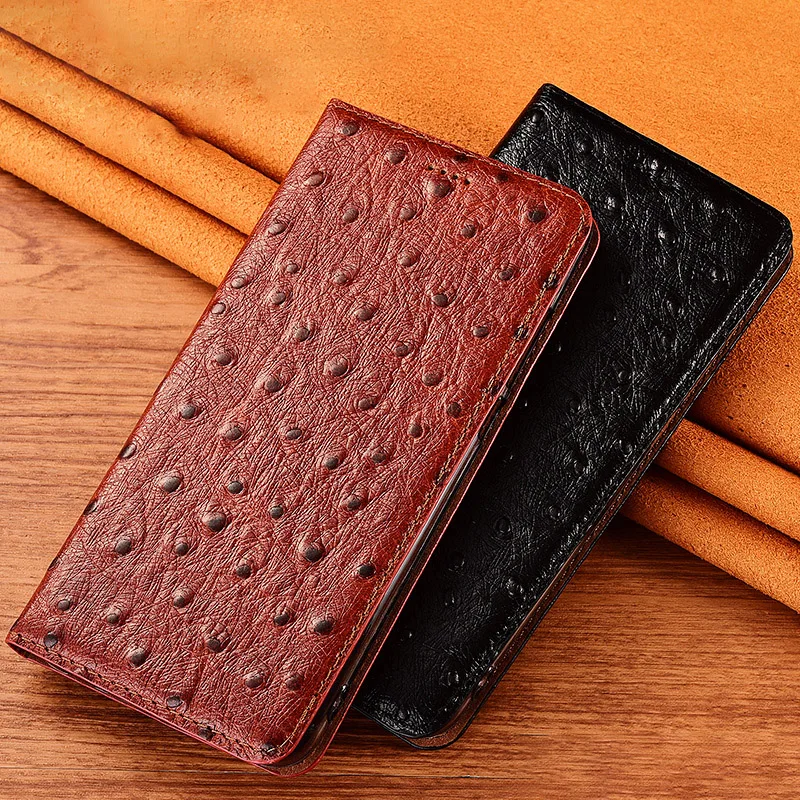 

Ostrich Veins Genuine Leather Flip Case For OPPO Realme Narzo 10 20 30 Pro 10A 20A 30A 50i 50A Card Pocket Wallet Phone Cover
