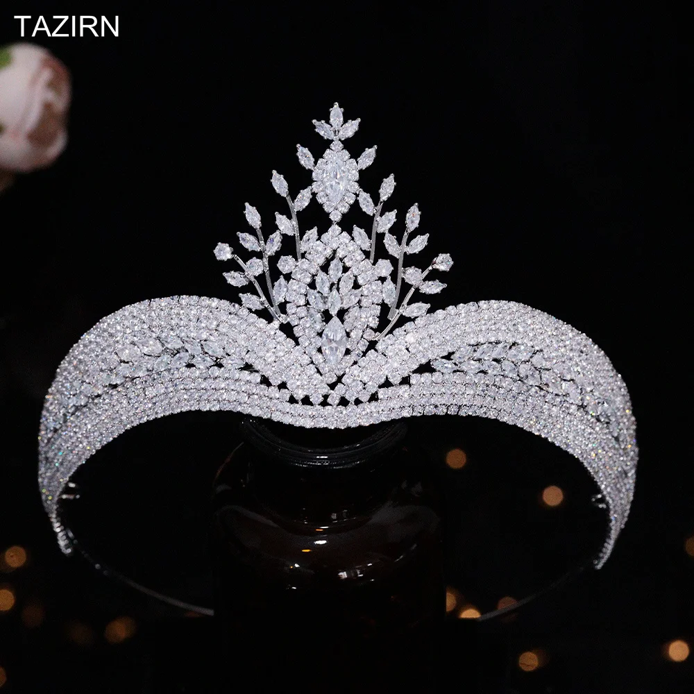 

TAZIRN New Unique Design Queen Wedding Corwns Princess Bridal Handcrafted Zirconia Tiaras Arabic Prom Party CZ Hair Accessories