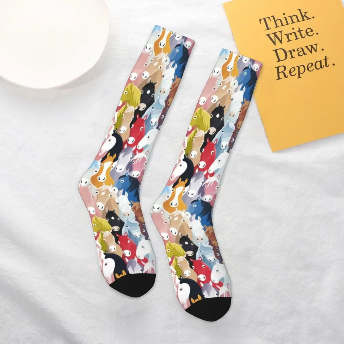 

Multicolor Funny Horse Socks Neigh Neigh Cute Horses Fancy Unisex Mid Stockings Large Chemical Fiber Trekking Creative Socks