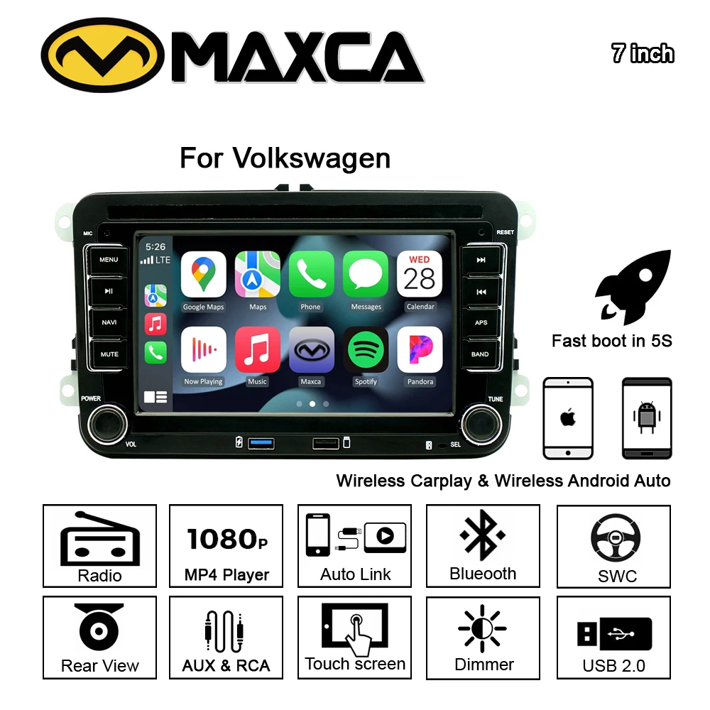 Maxca 7-дюймовый беспроводной Carplay Android авто радио RDS стерео для Volkswagen Golf Polo Passat Tiguan