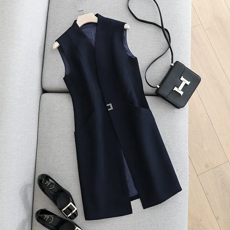 

Fashion Suit Vest New Women's Waistcoat Mid-Length Spring Female Casual Vests Coats Suit Jacket Ladies Sleeveless Blazer G497