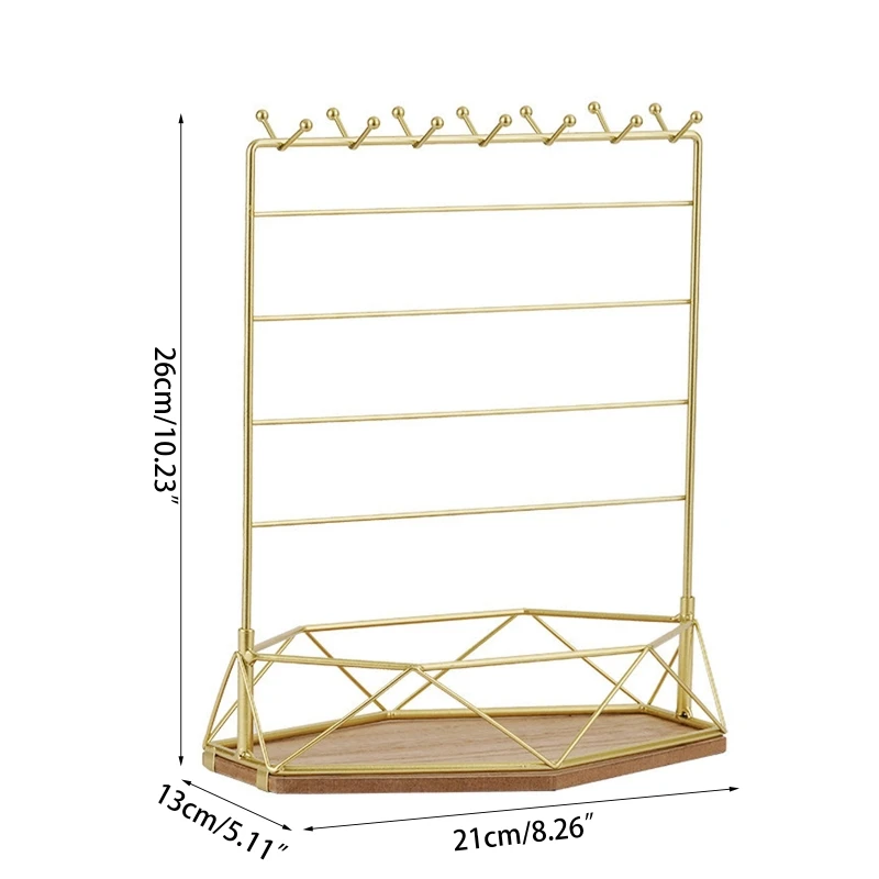 Table Hanging Jewelry Organizer Jewelry Stand Holder Display Stand with Jewelry Tray Base Gold Metal Frame Rack Holder