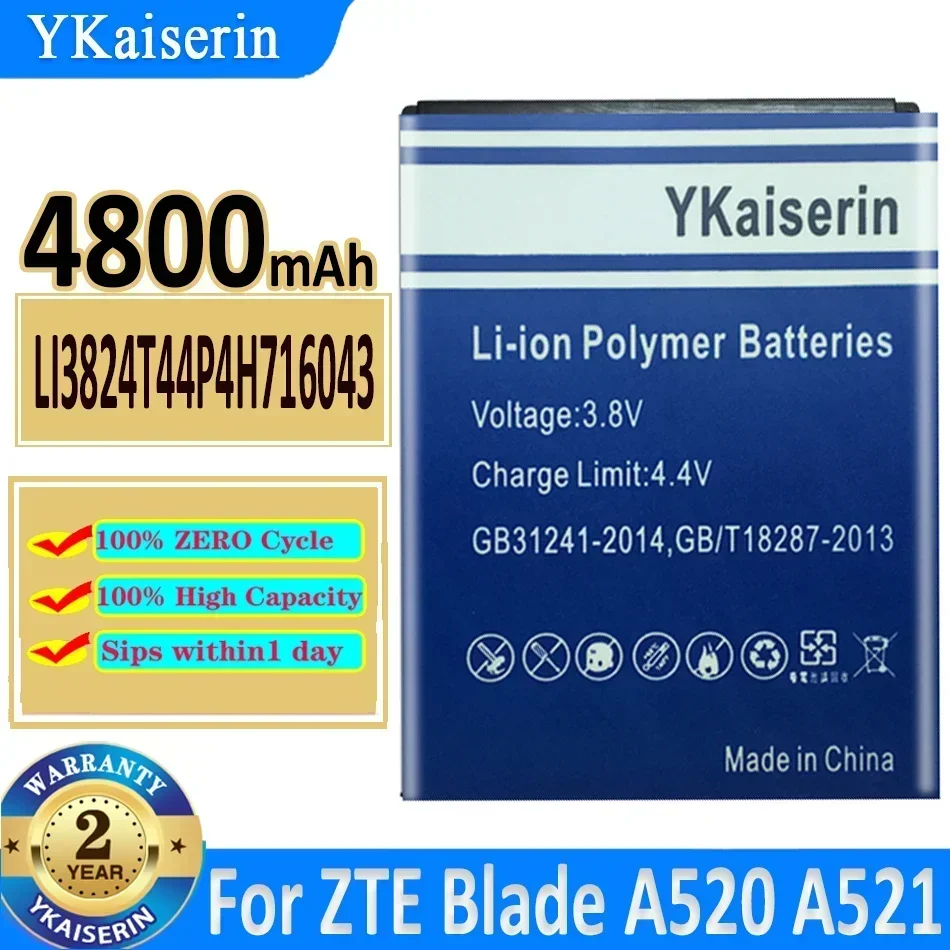 YKaiserin 4800мАч Li3824T44P4h 716043 Bportablet Аккумулятор для мобильного телефона ZTE Blade A520 A521 BA520