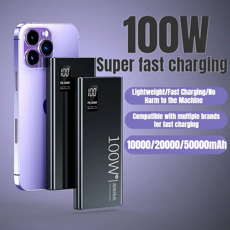 

New Power Bank 50000mAh 100W Dual Port Super Fast Charging Portable EXternal Battery Charger For iPhone Xiaomi Huawei Samsung