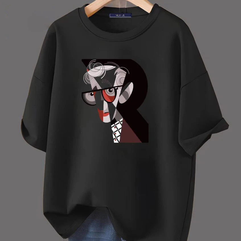 

2023 Ретро футболка с выражением абстрацизма Мужская идентичная хлопковая трендовая Свободная Повседневная модная футболка для улицы