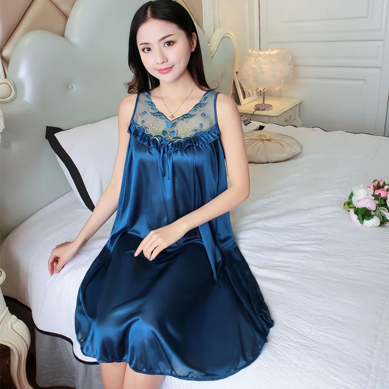 Lace Sleepwear Summer Nightgown Sleep Shirt Night Bath Dress Gown Satin Women Nightshirt Home Clothes Intimate Lingerie