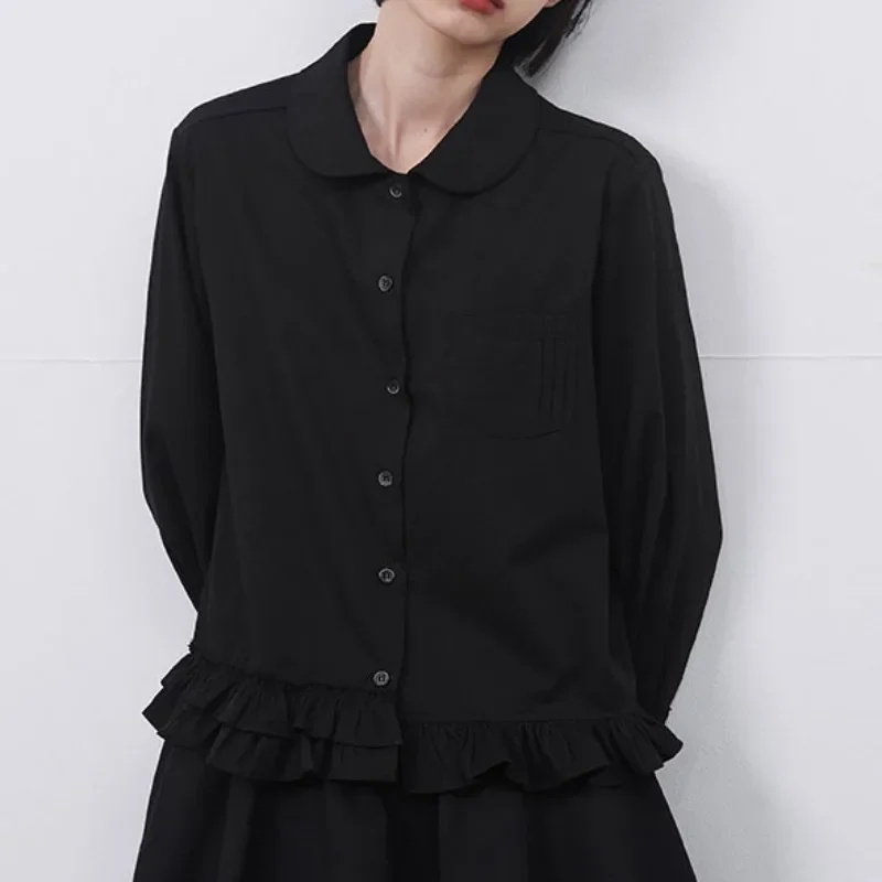 Matakawa женские рубашки нестандартной формы с однотонными оборками весенне-осенние