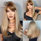 Парики из синтетических волос Блонд, единорог, с челкой, Средние прямые, Омбре, коричневый, блонд для чернокожих и белых женщин, термостойкие волокна