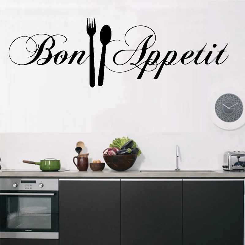 Kitchen Wall Sticker Bon Appetit Vinyl Decal Dining Room Decoration Cook Home Decor Cooking Art Mural Spoon Fork Enjoy Meal