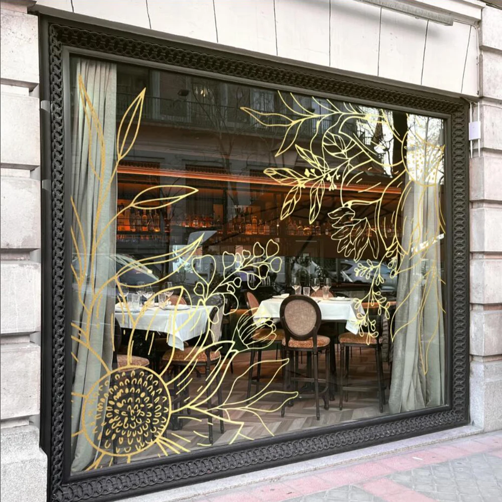 

2 шт., виниловые наклейки на окно магазина в виде цветка подсолнуха