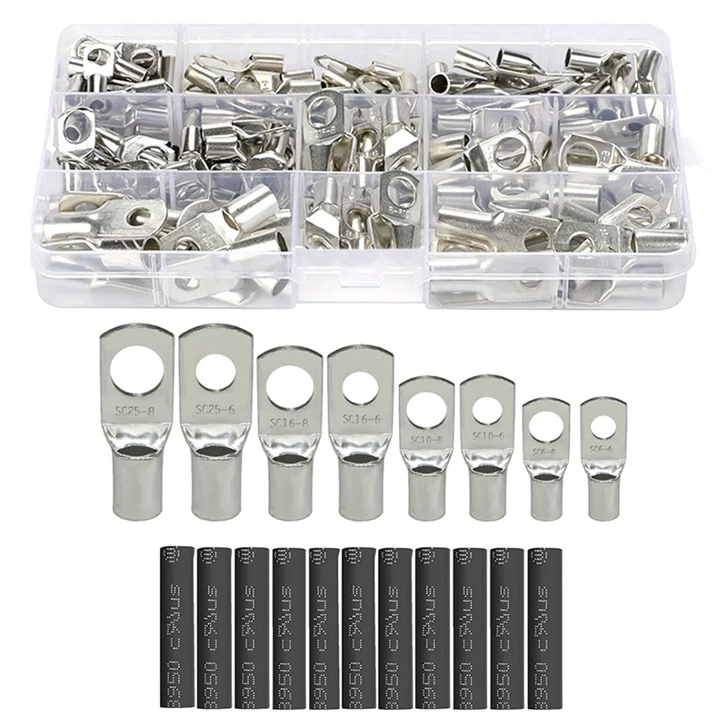 

100PCS Peeking Copper Tube Terminal Metal Copper Nose Terminal + 120PCS Black Heat Shrinkable Tube