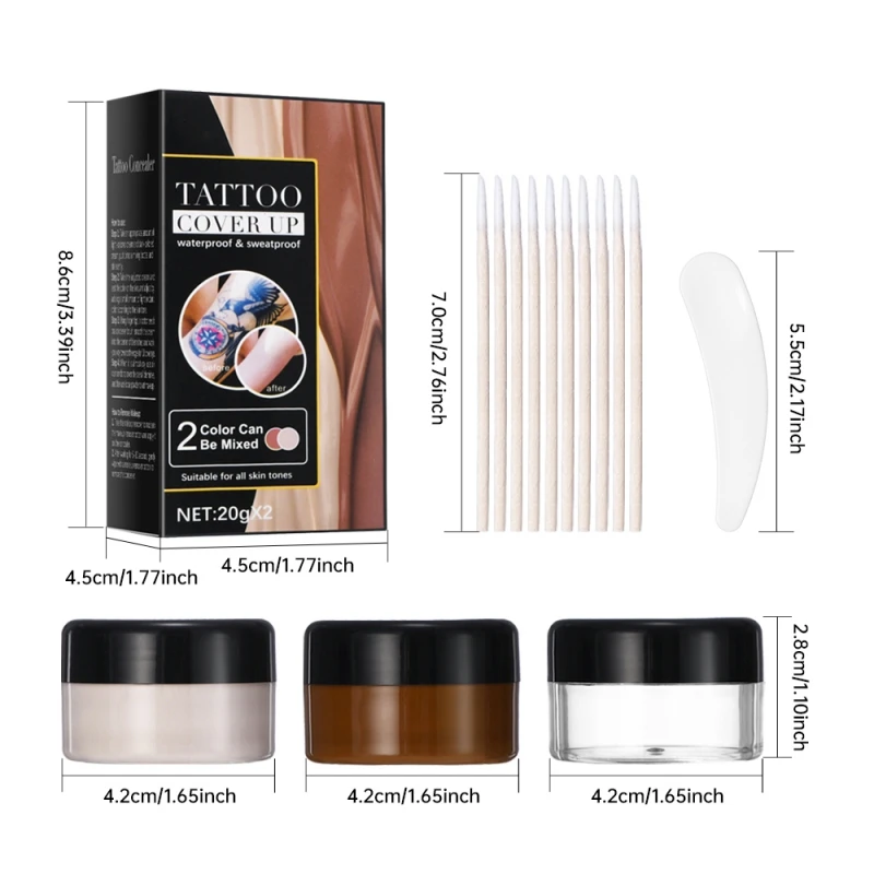 2 Colors Mixed Tattoo Cover Up Set Blemish Full Coverage Body Makeup DIY Spots Scars Long Lasting Smooth Maquiagem Waterproof