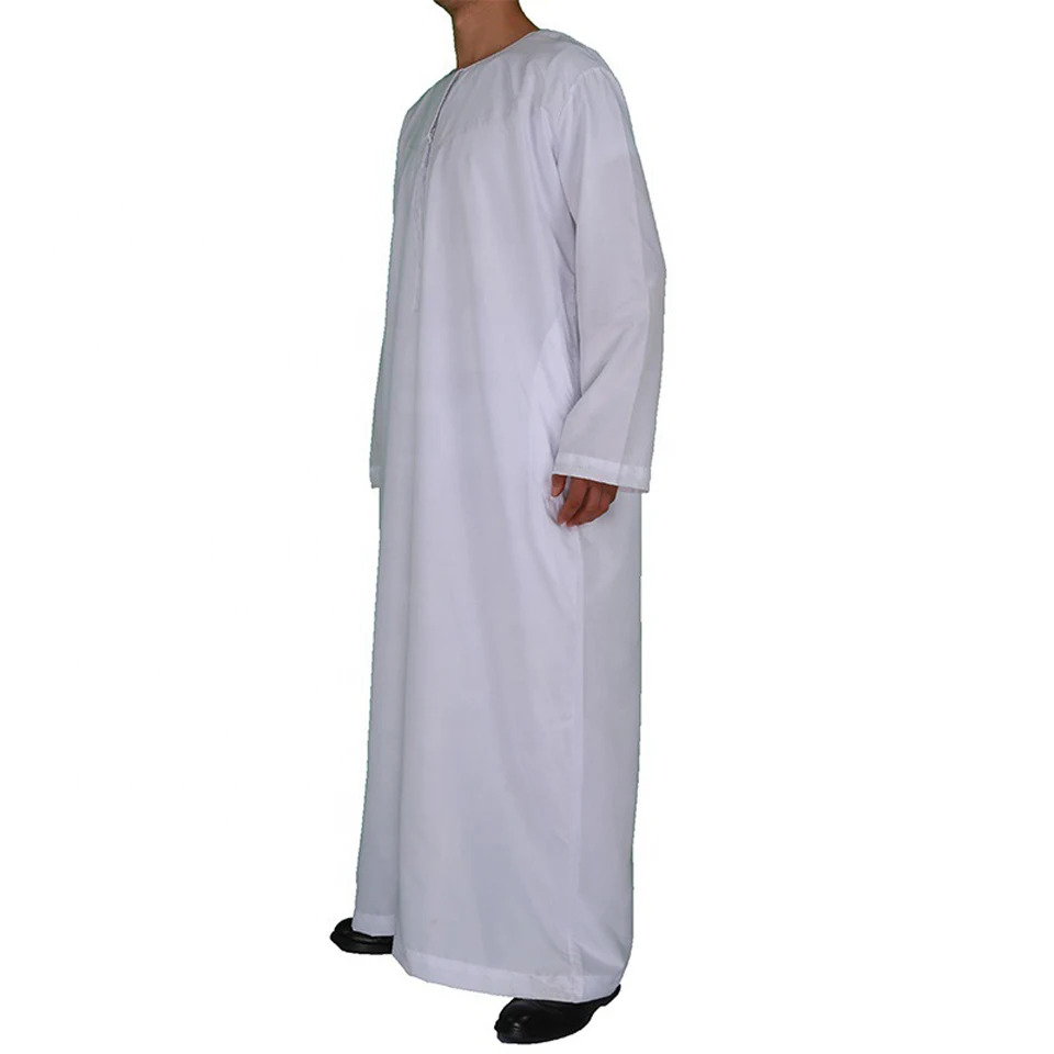 Muslim Men Kaftan Omani Robes Pakistan Traditional Jubba Thobe Kurta Arab Abaya Turkish Dress Dubai Islam Clothing Pure White