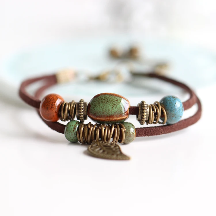 

5PCSNational Wind Restoring Ancient Ways Is The High Temperature Glaze Ceramic Handmade Trinkets Women's Fashion Bracelets #1077