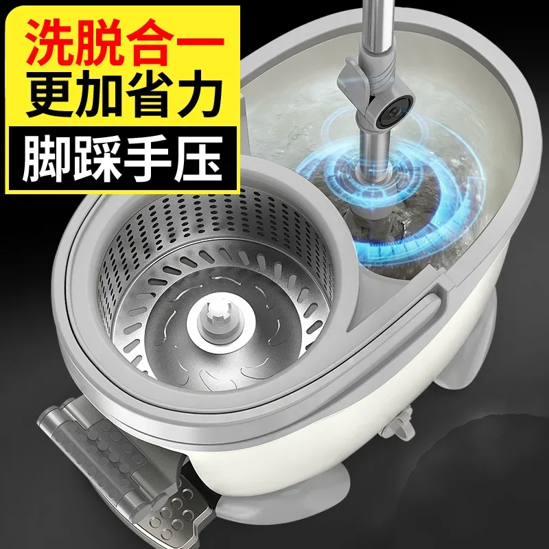 Фото Портативное ведро для швабры Spin Mop с двойным приводом, из нержавеющей стали, с ручным отжимом и вращающейся насадкой, набор для уборки пола WF6273 №4